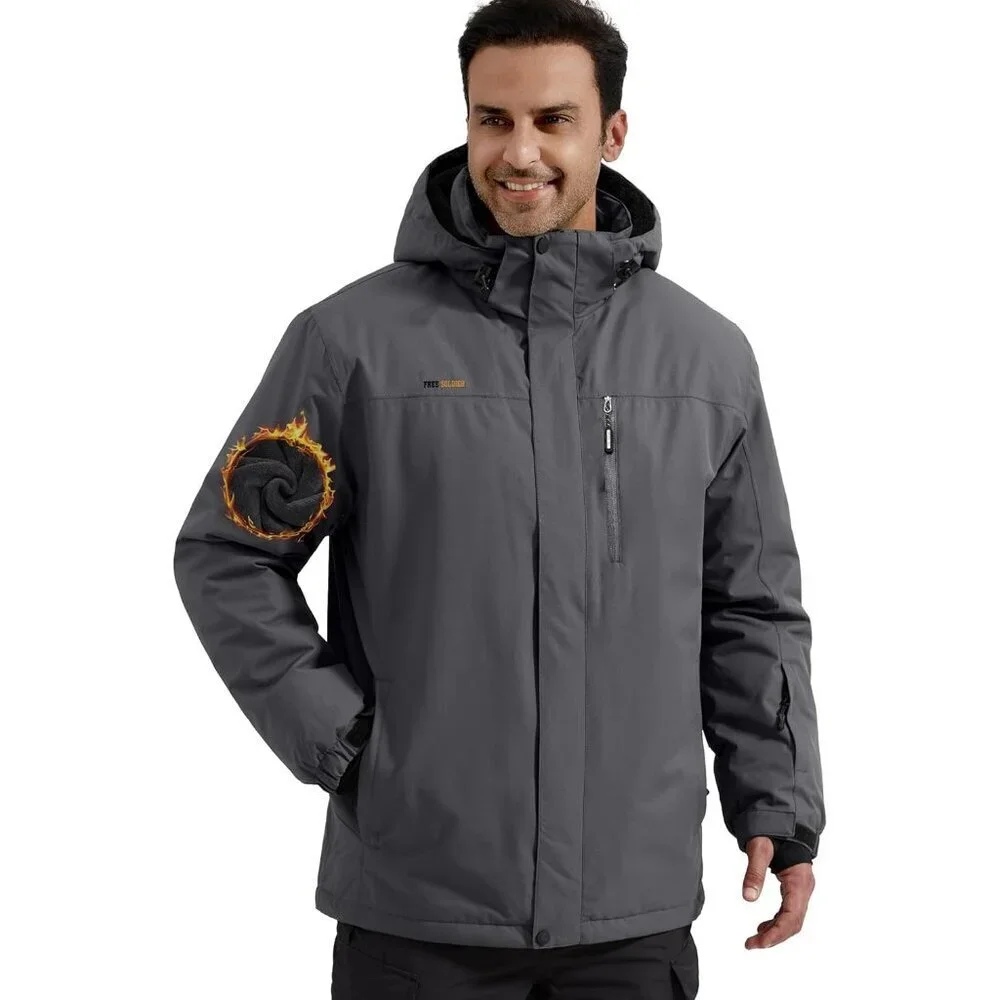 Men's Charcoal Gray Waterproof Ski Snow Fleece Lined Warm Winter Rain Jacket